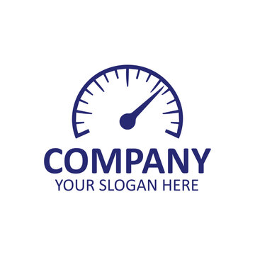 Speedometer logo icon design, fast performance concept, blue gauge symbol