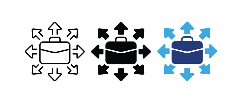 Business briefcase opportunity expansion arrow icon set. Vector illustration
