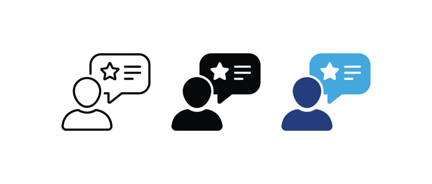 User review speech bubble star feedback comment icon set. Vector illustration