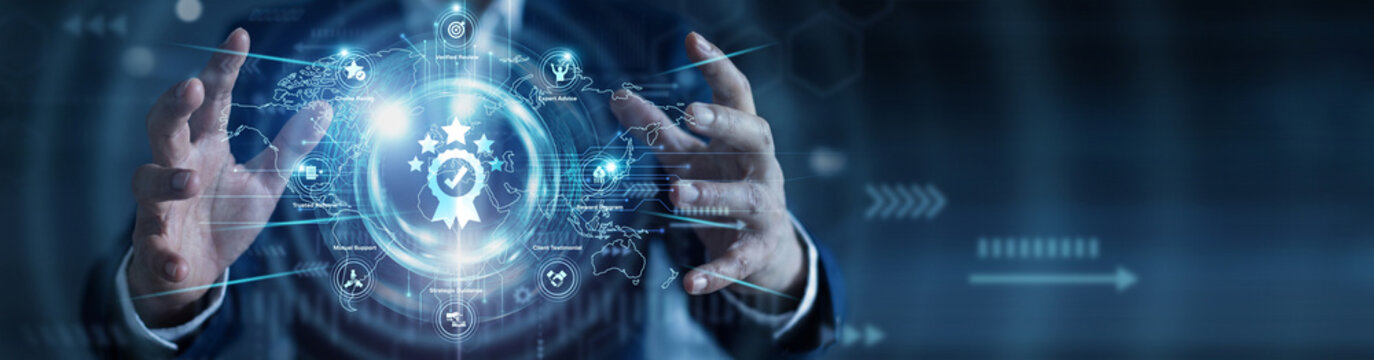 Predictive analytics. Data strategist holding glowing recommendation models over a global network on an abstract dark background. Smart user personalization.