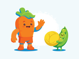 Naklejka premium Friendly Vegetable Characters Holding Food Items