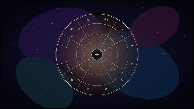 Celestial Constellation Map with Golden Zodiac Wheel Design