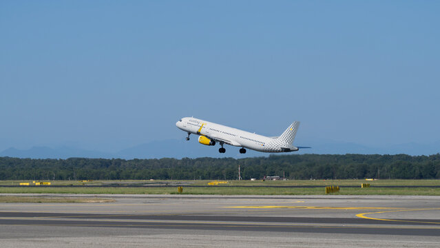 Vueling Airlines Airbus A321 takes off at MXP Milano Malpensa international airport