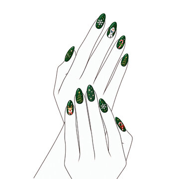 Christmas Nail Art with Green Holiday Designs