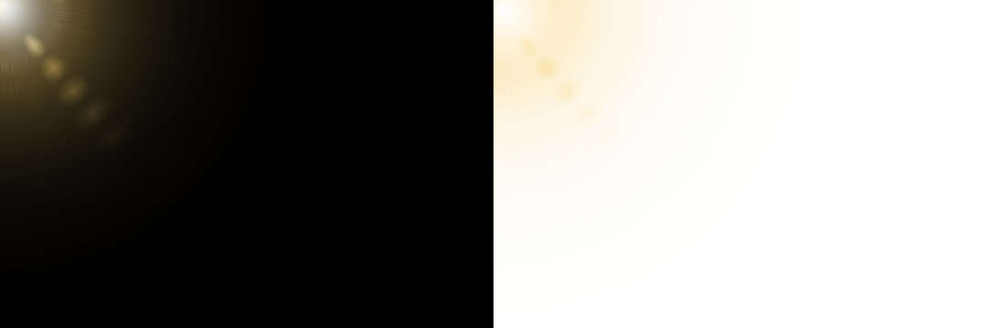 Golden Lens Flare and Sun Flare Light Leak Overlays for Black and transparent Backgrounds
