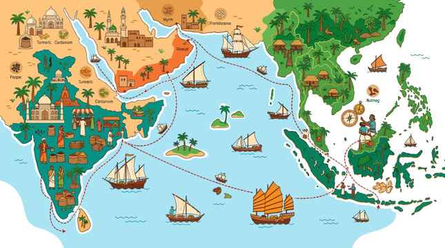 Historical Map of Ancient Maritime Trade Routes.