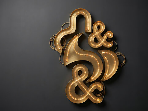 Shiny gold ampersand symbol in 3d metallic style
