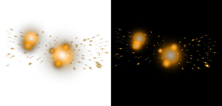 Golden Firework Burst and Glowing Light Trails Vector Effect on Black Background