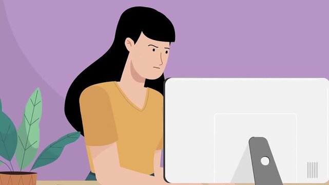 Two young women collaborating on a creative project using laptop computer technology in this engaging flat vector animation style motion video loop for modern business presentations