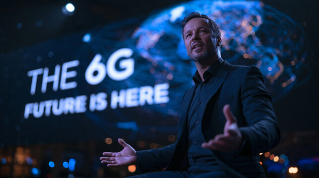 Executive Presenting 6G Technology at Tech Keynote Conference
