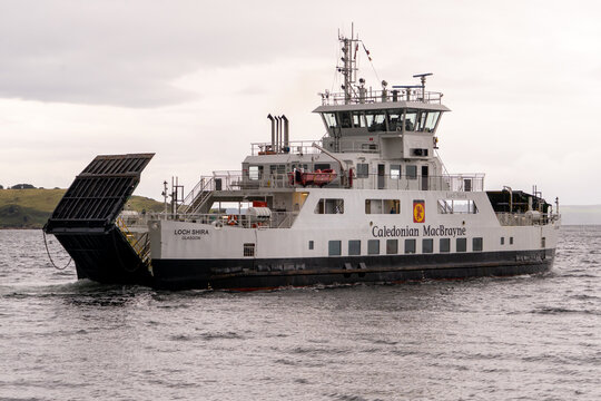 MV Loch Shira, a Caledonian MacBrayne car ferry  Largs to Cumbrae in western Scotland. Caledonian MacBrayne. Largs to Cumbrae (Millport) on the Firth of Clyde. Largs, Scotland, September 1, 2026. 