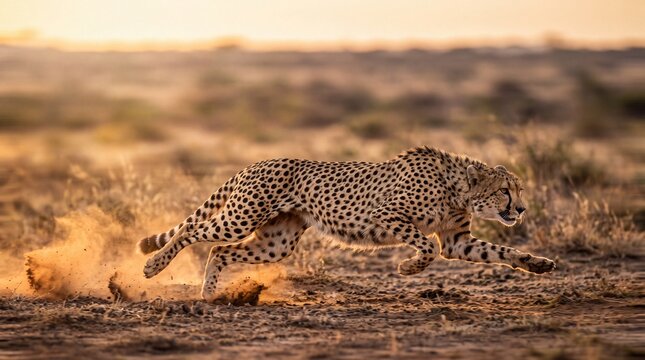 Cheetah Running at Full Speed in Savanna