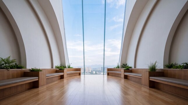 Modern Architecture Interior with Large Window and City View