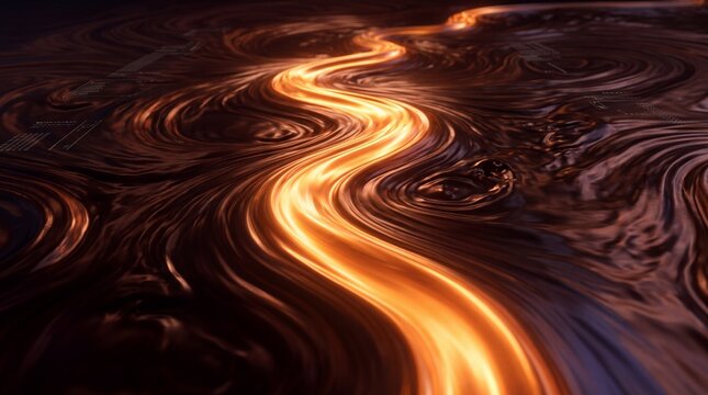 Abstract Glowing Energy Stream Flowing Over Dark Texture
