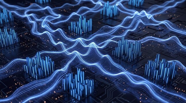 Futuristic AI Circuit Board with Flowing Data Streams