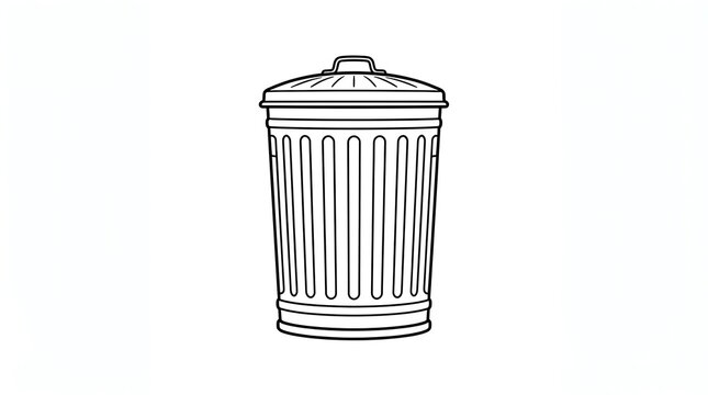 Line Art Trash Can Icon | Waste Bin Outline Vector | Garbage Can Doodle Illustration