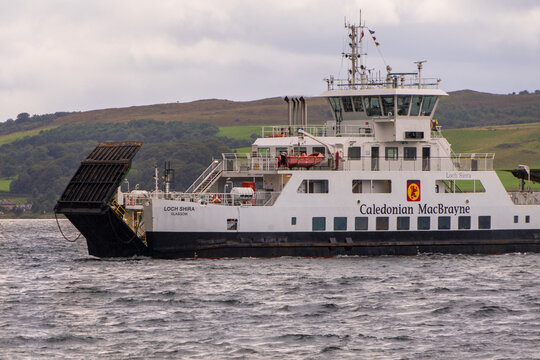 MV Loch Shira, a Caledonian MacBrayne car ferry  Largs to Cumbrae in western Scotland. Caledonian MacBrayne. Largs to Cumbrae (Millport) on the Firth of Clyde. Largs, Scotland, September 1, 2026. 