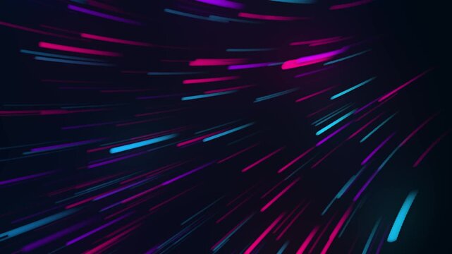 Fast moving neon light streaks in blue, pink, and purple on dark background, cyberpunk, gaming content