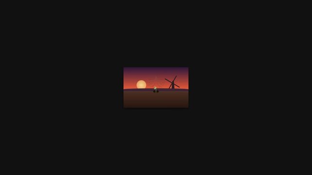 Animated Silhouette Windmill at Sunset with Sun and Sky Colors