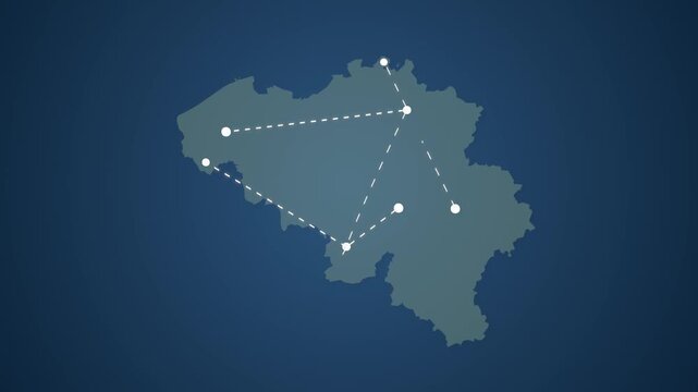 Belgium Map with Connected Straight Lines Representing Global Signal Transmission
