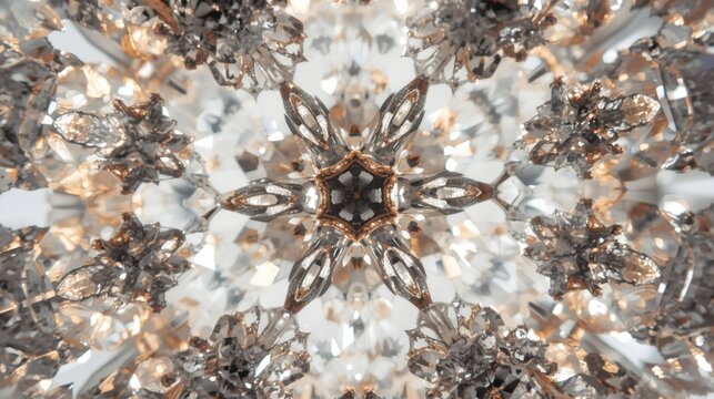 Intricate microscopic crystal structures forming geometric patterns in a mesmerizing abstract design