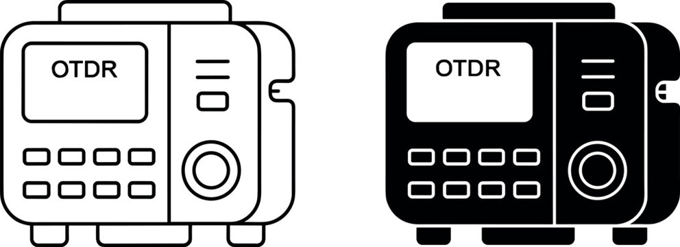 OTDR Optical Time Domain Reflectometer Fiber Optic Tester Vector Icon Set Isolated on White Background