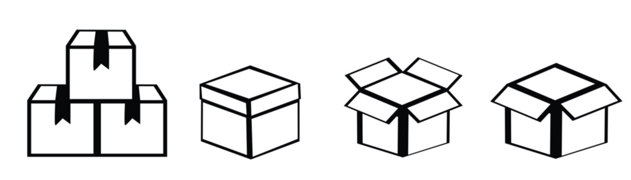 Cardboard box icon set for delivery shipping packaging logistic cargo store warehouse moving container object vector illustration