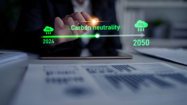 Carbon neutrality timeline illustrates carbon, neutrality, and reduction targets from 2024 to 2050 to support global sustainability and green initiatives Latch