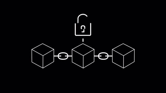 Blockchain technology animation showing connected blocks representing a secure decentralized digital ledger network