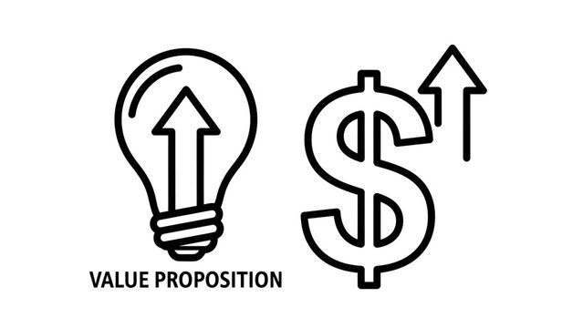 Value proposition and financial growth outline icons representing business