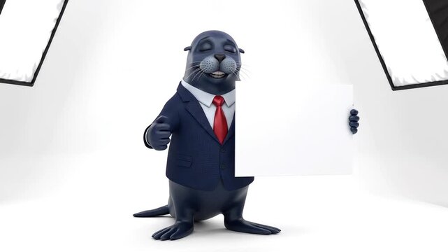 Seal Wearing a Business Suit on White