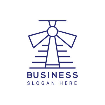 Minimalist logo design featuring a stylized windmill icon with clean blue lines