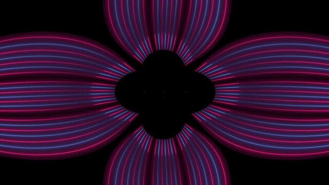 Blue and pink neon light strips forming a flower loop on black background for music videos, gaming