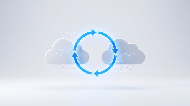 Cloud data synchronization sync arrows concept vector illustration isolated on plain light background for technology network design