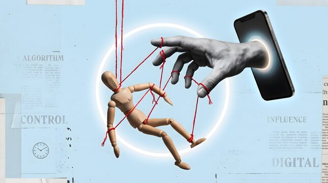 Digital manipulation concept with puppet and smartphone
