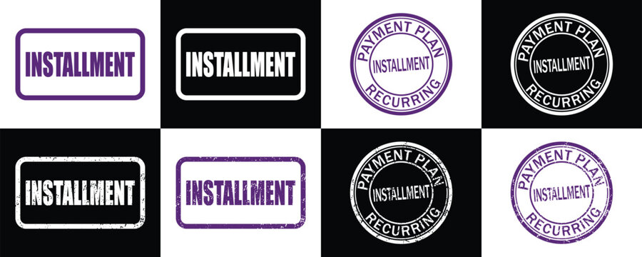 Installment payment plan rubber stamp collection vector illustration set