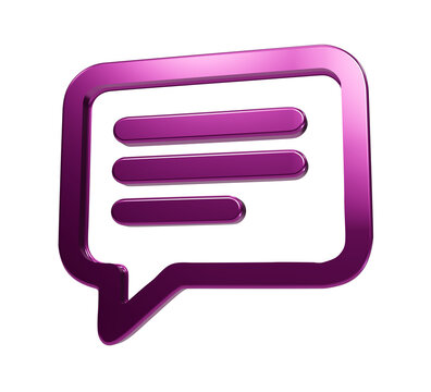Metallic purple speech bubble isolated on a black background, for messaging and, communication apps chat