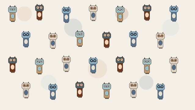 Geometric Forest Owls Seamless Pattern