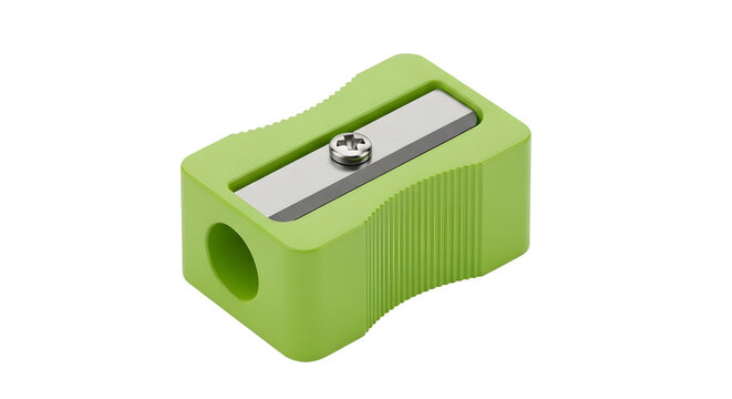 Small light green pencil sharpener with a metal blade for school and office stationery supplies