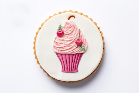Cream embroidery dessert cupcake.