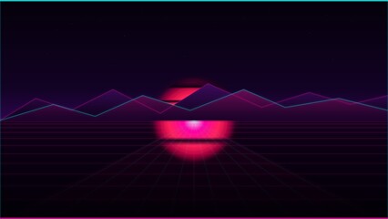 Neon Cyber Grid Horizon Background © Neyledes