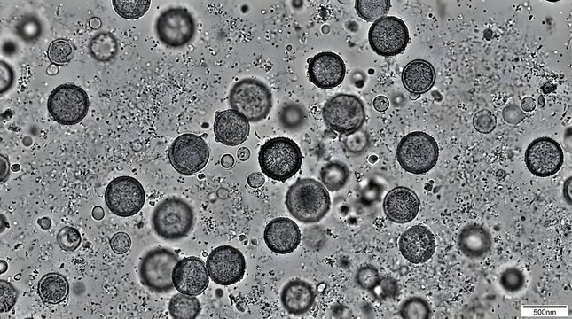 Microscopic view of various biological cells captured using advanced magnification techniques to reveal intricate textures and complex cellular organic structures
