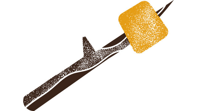 A single roasted golden marshmallow pierced on a wooden stick illustration vector transparent background