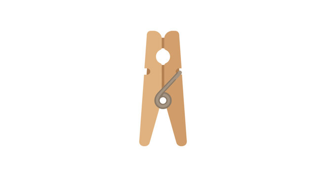 Wooden clothespin with metal spring flat vector illustration on a white background
