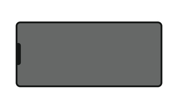 Illustration of a dark grey smartphone in landscape orientation with a notch, isolated on white, for modern mobile media.