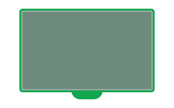 Green monitor or television screen with a stand, isolated on white, for digital display.