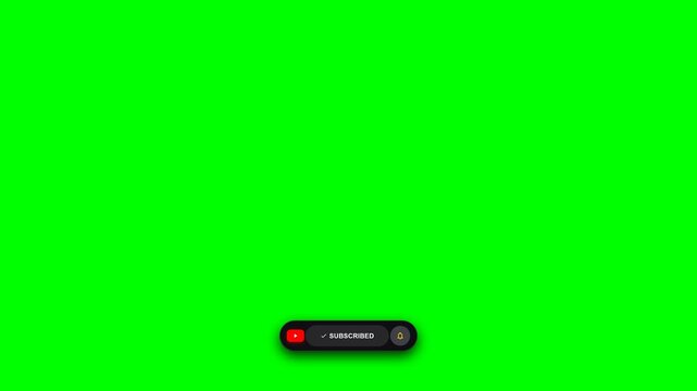 YouTube subscribe button animation with mouse click and bell icon on chroma key green screen