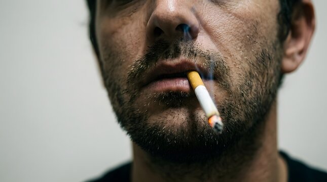 Close-up of man with beard brushing teeth with toothbrush