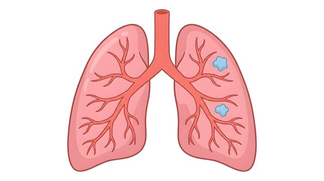 Pink lungs with red bronchial tubes, anatomical