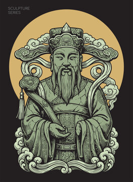 Ancient Chinese god statue majestic and powerful